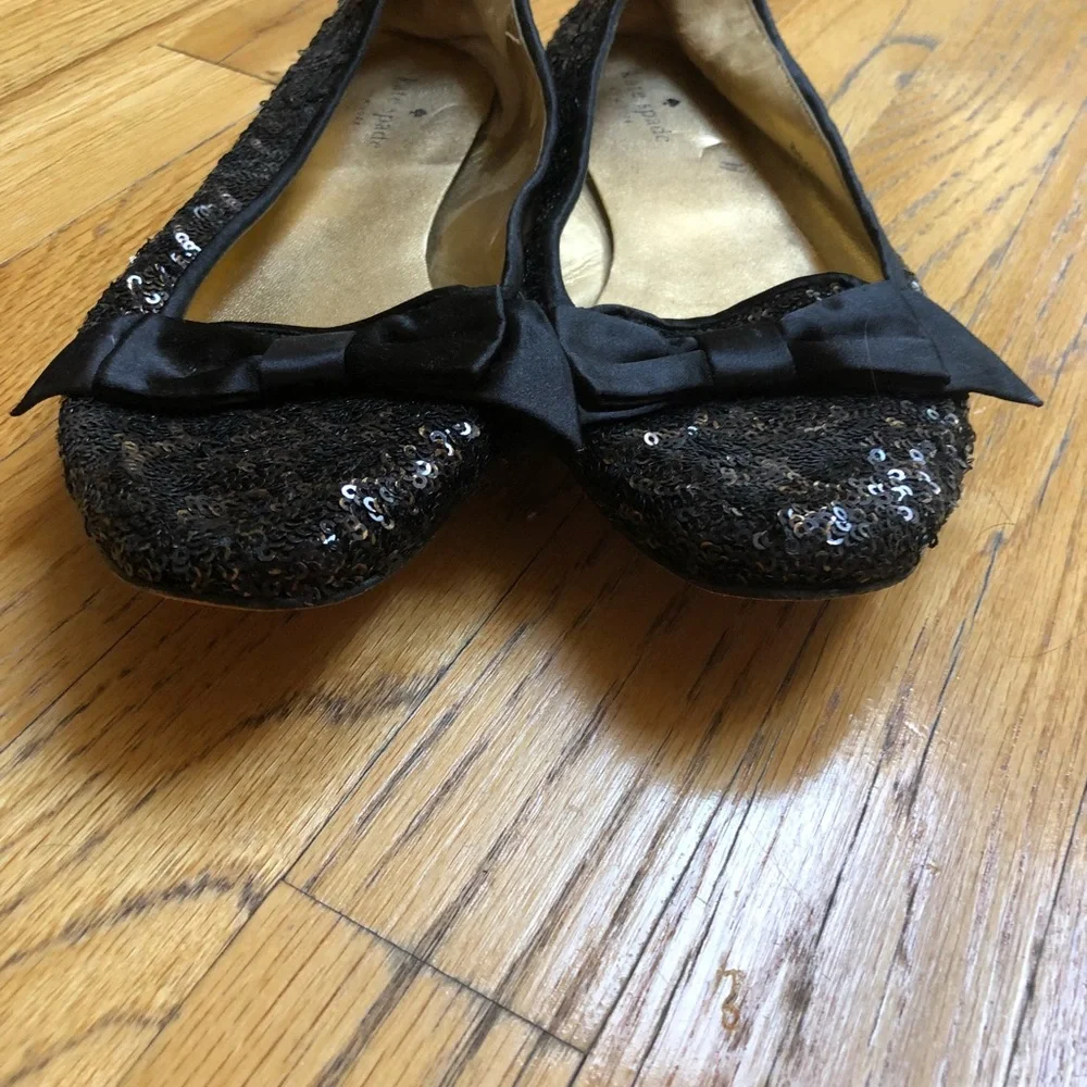 kate spade Black Sequin Bow Flats